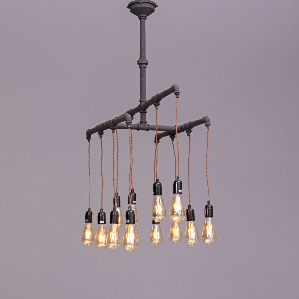 Colgante industrial de alambre rojo 12 luces -...