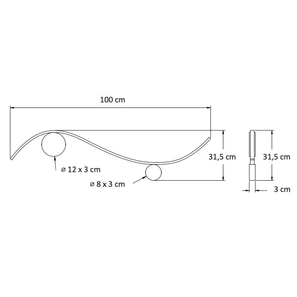 Aplique LED dorado largo - Curva