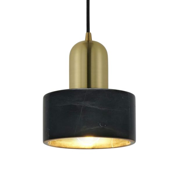 Lámpara colgante cilíndrica mármol negro y metal dorado - Meryl