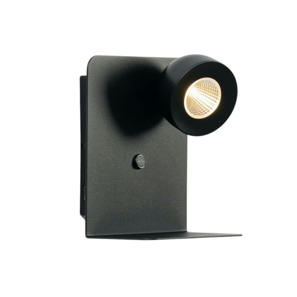 Aplique de pared con luz de lectura negro con interruptor - Lyngen