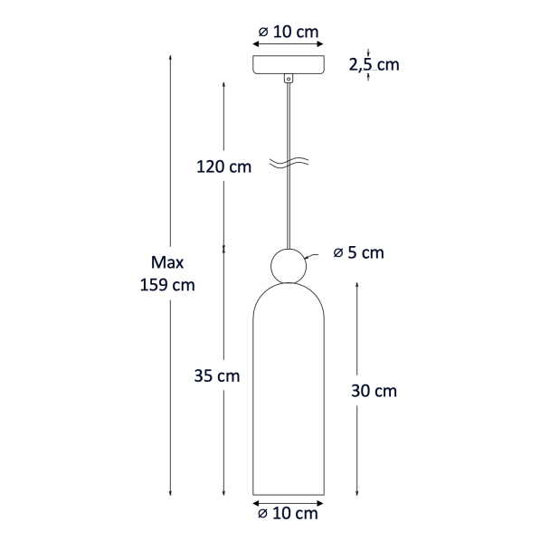 Esquema técnico lámpara colgante LED dorada de cristal texturizado - Leonora