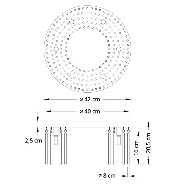 Esquema técnico plafón LED cristal dorado - Sandrilla