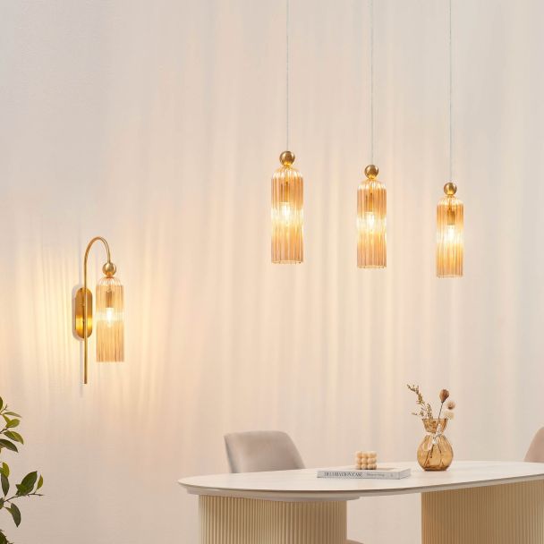 Lámpara colgante LED dorada múltiple ideal para comedor - Leonora
