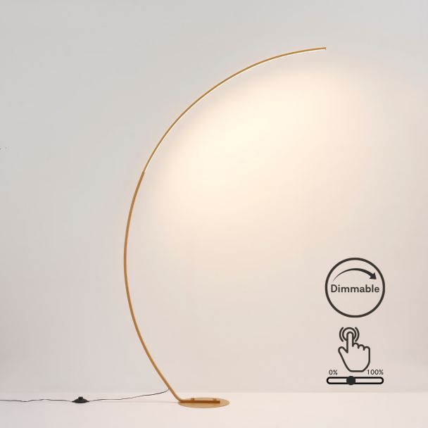 Lámpara de pie curvada LED regulable latón mate de 184 cm - Thalia