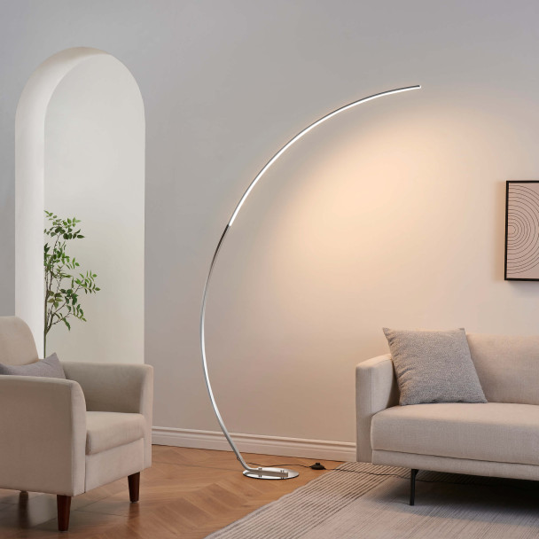 Lámpara de pie LED cromada curva - Thalia