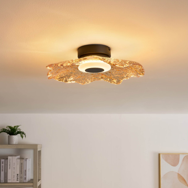 Aplique de pared decorativo de vidrio ámbar trabajado - Lioria