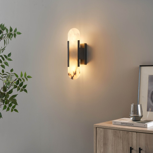 Aplique de pared chic metal negro y piedra natural - Enola