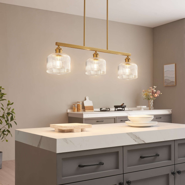 Lámpara colgante dorada triple luz transparente - Auréline