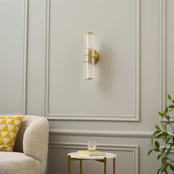 Aplique de pared dorado vidrio claro elegante - Daryna