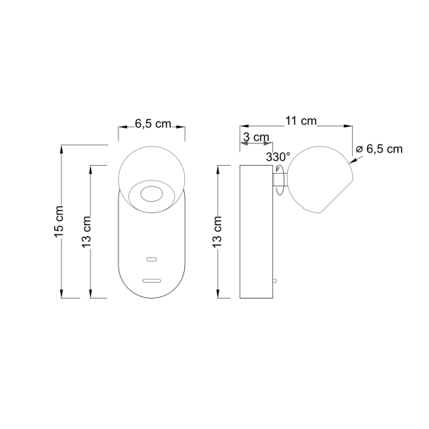 Aplique de pared dorado con puerto USB C - Yvan