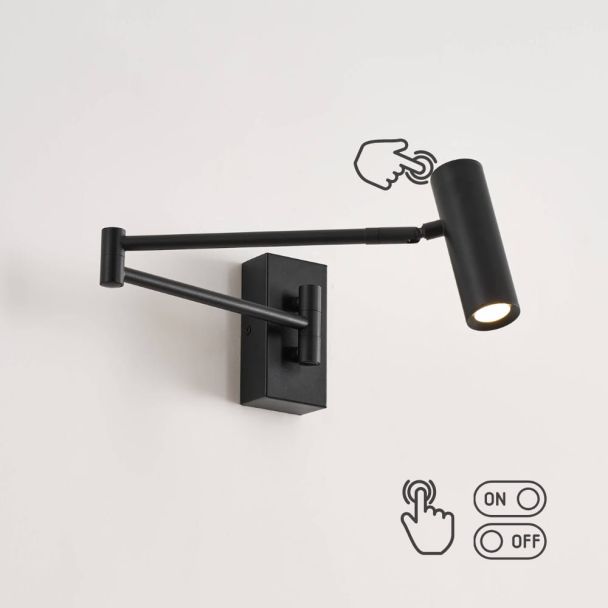 Aplique negro LED con luz de lectura orientable y función táctil - Rimio