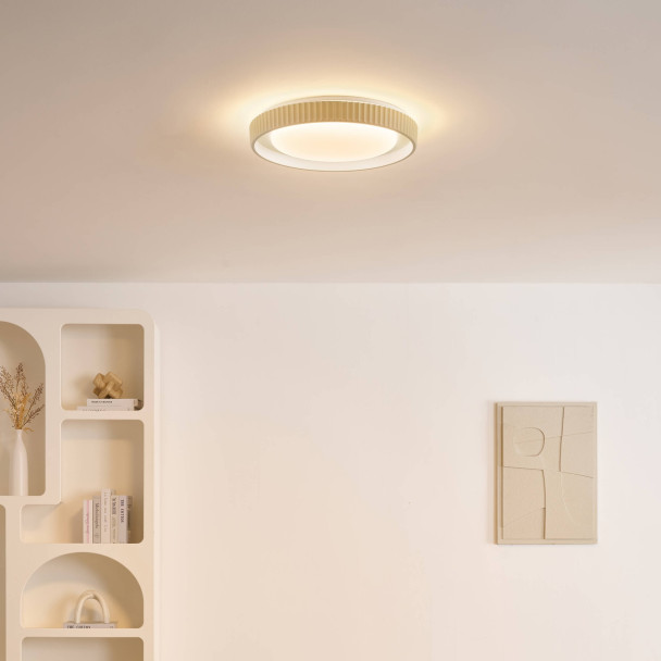 Plafón redondo beige estriado regulable LED de...