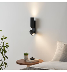 Aplique de pared negro cilíndrico con doble iluminación -...