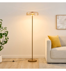 Lámpara de pie moderna dorada con vidrio ámbar LED de 165... 2