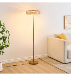 Lámpara de pie moderna dorada con vidrio ámbar LED de 165...