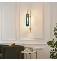 Aplique grande tubular de vidrio azul y metal latón - Napoli