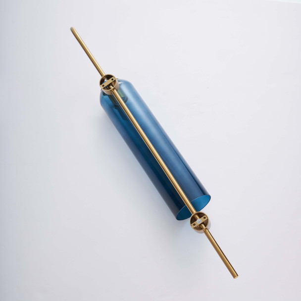 Aplique grande tubular de vidrio azul y metal...