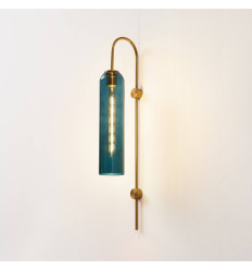 Aplique grande tubular de vidrio azul y metal latón - Napoli 2