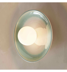 Aplique de cerámica blanca y verde agua con vidrio...