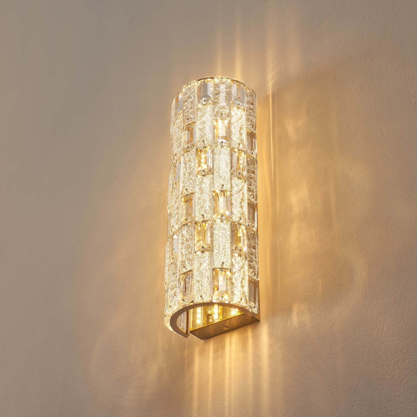 Aplique LED dorado con cristales de vidrio y...