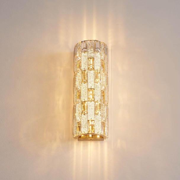 Aplique LED dorado con cristales de vidrio y...
