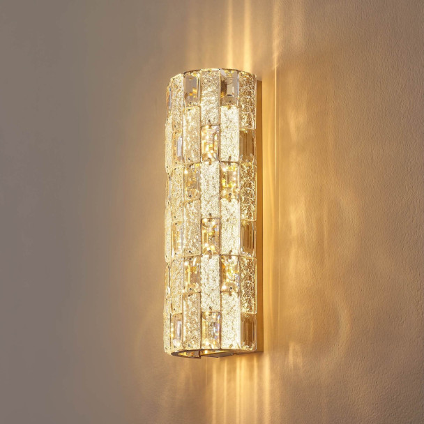 Aplique LED dorado con cristales de vidrio y...