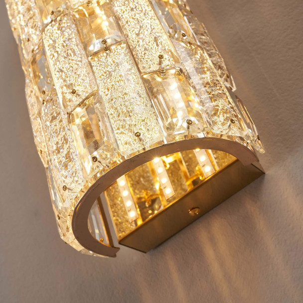 Aplique LED dorado con cristales de vidrio y...