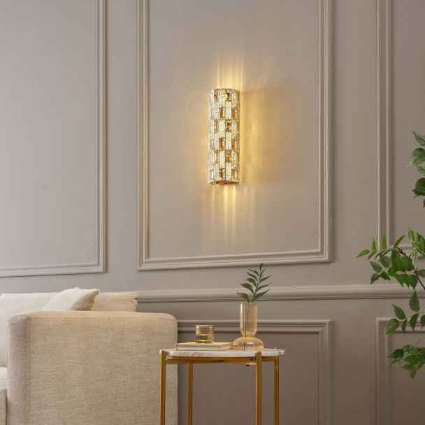 Aplique LED dorado con cristales de vidrio y...