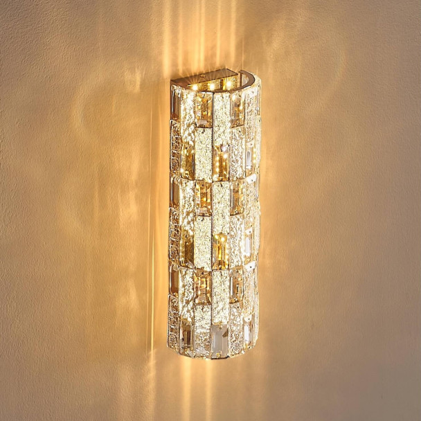 Aplique LED dorado con cristales de vidrio y...