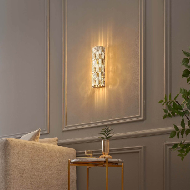 Aplique LED dorado con cristales de vidrio y...