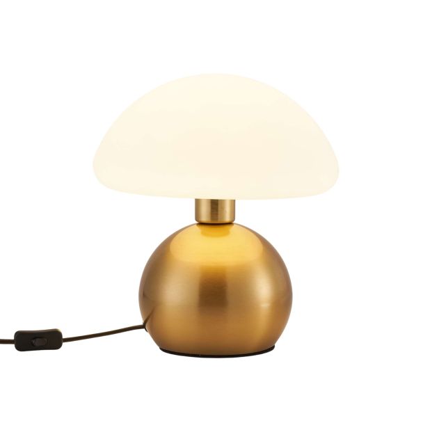 Lámpara de mesa tipo seta con base dorada y pantalla opalina - Leonie