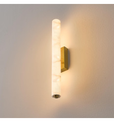Aplique de pared alargado dorado LED de alabastro natural...