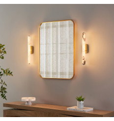 Aplique de pared alargado dorado LED de alabastro natural... 2
