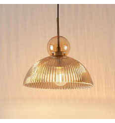 Lámpara colgante vintage con vidrio estriado ámbar - Ysolde 2