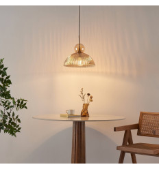 Lámpara colgante vintage con vidrio estriado ámbar - Ysolde