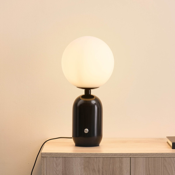 Lámpara de mesa retro chic negra con vidrio...