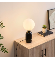 Lámpara de mesa retro chic negra con vidrio blanco - Sorène 2
