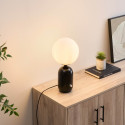 Lámpara de mesa retro chic negra con vidrio blanco - Sorène