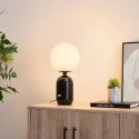 Lámpara de mesa retro chic negra con vidrio blanco - Sorène