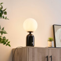 Lámpara de mesa retro chic negra con vidrio blanco - Sorène