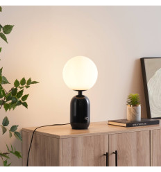 Lámpara de mesa retro chic negra con vidrio blanco - Sorène