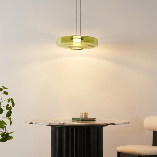 Lámpara LED colgante con disco de vidrio de...