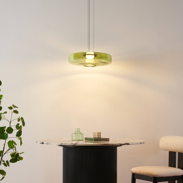 Lámpara LED colgante con disco de vidrio de...