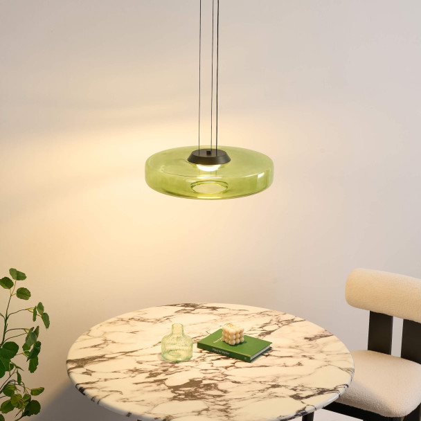 Lámpara LED colgante con disco de vidrio de...