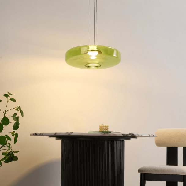 Lámpara LED colgante con disco de vidrio de...