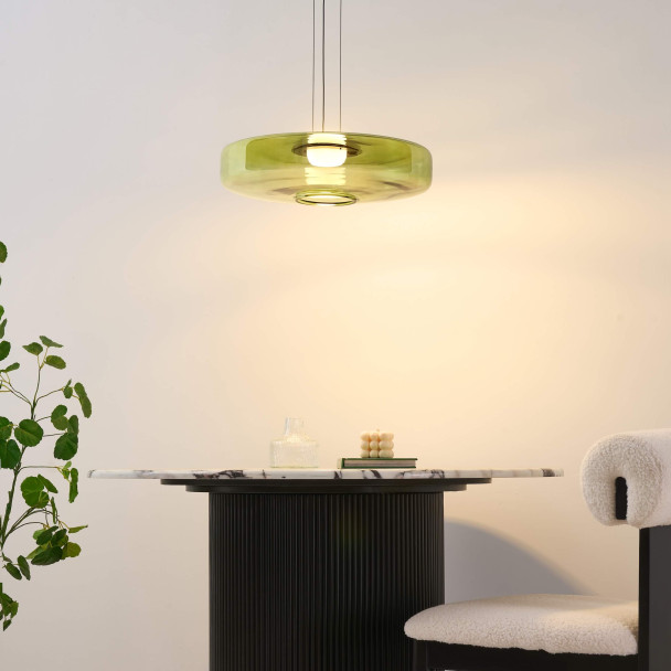 Lámpara LED colgante con disco de vidrio de...