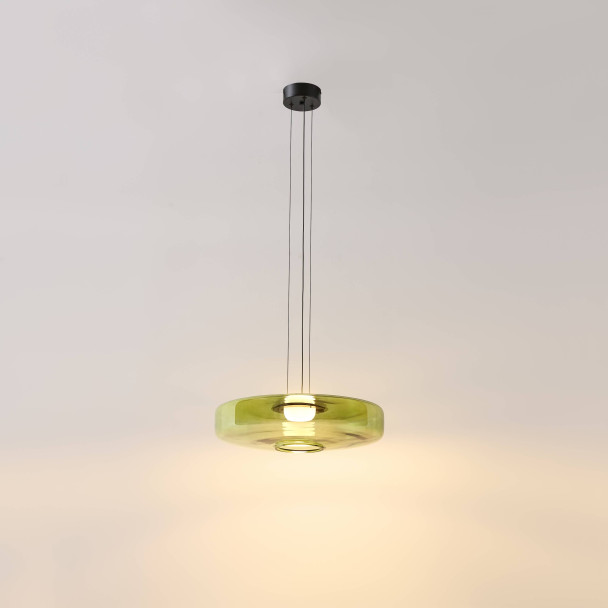 Lámpara LED colgante con disco de vidrio de...