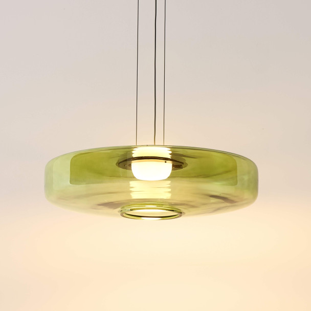 Lámpara LED colgante con disco de vidrio de...