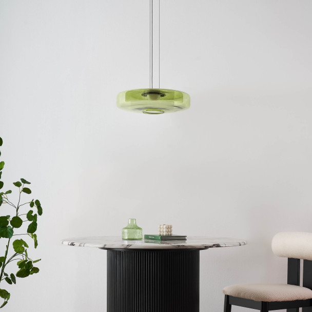 Lámpara LED colgante con disco de vidrio de...