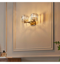 Aplique lujoso dorado de cristal con doble iluminación -...